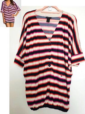 Marc Jacobs Swimwear Striped Short Sleeve Roomy Cover Up Tunic Dress S